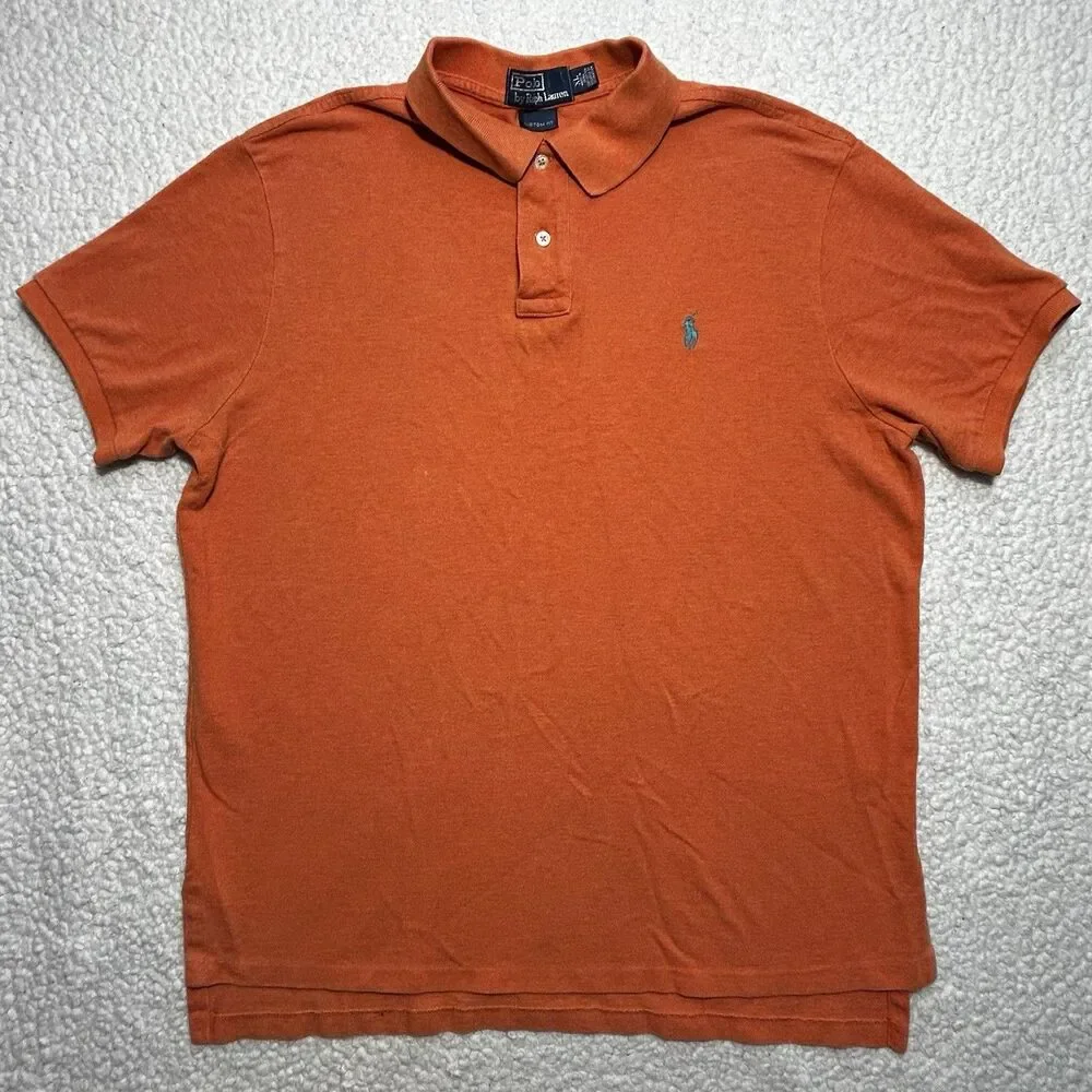 Polo Ralph Lauren Custom Fit Shirt Men XL Orange Short Sleeves 1/4 Button Cotton
